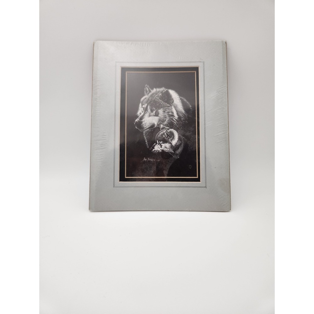 Ray Barone Scratchboard Drawing Art 8x10 Black White Wolf Pup Signed 1981